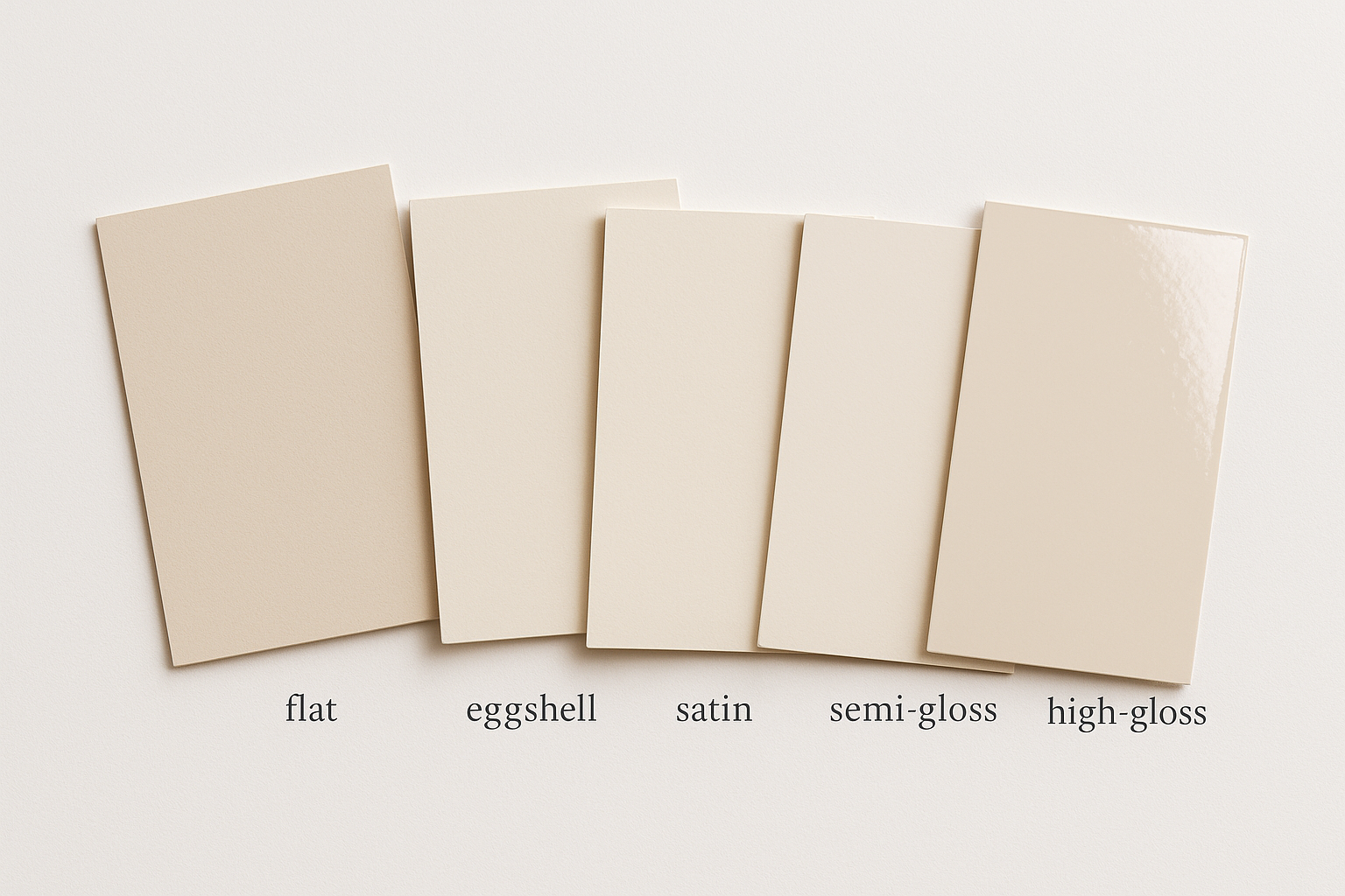 Different paint finish samples showing the range from matte to glossy sheens