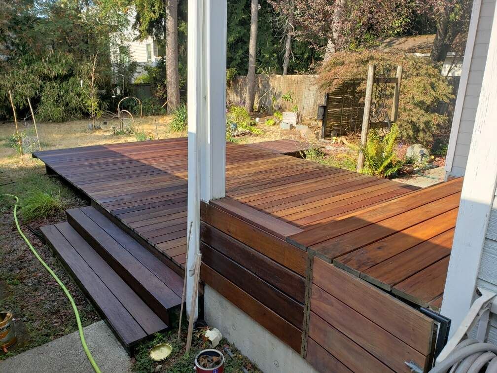 Multi-level deck post-refinishing