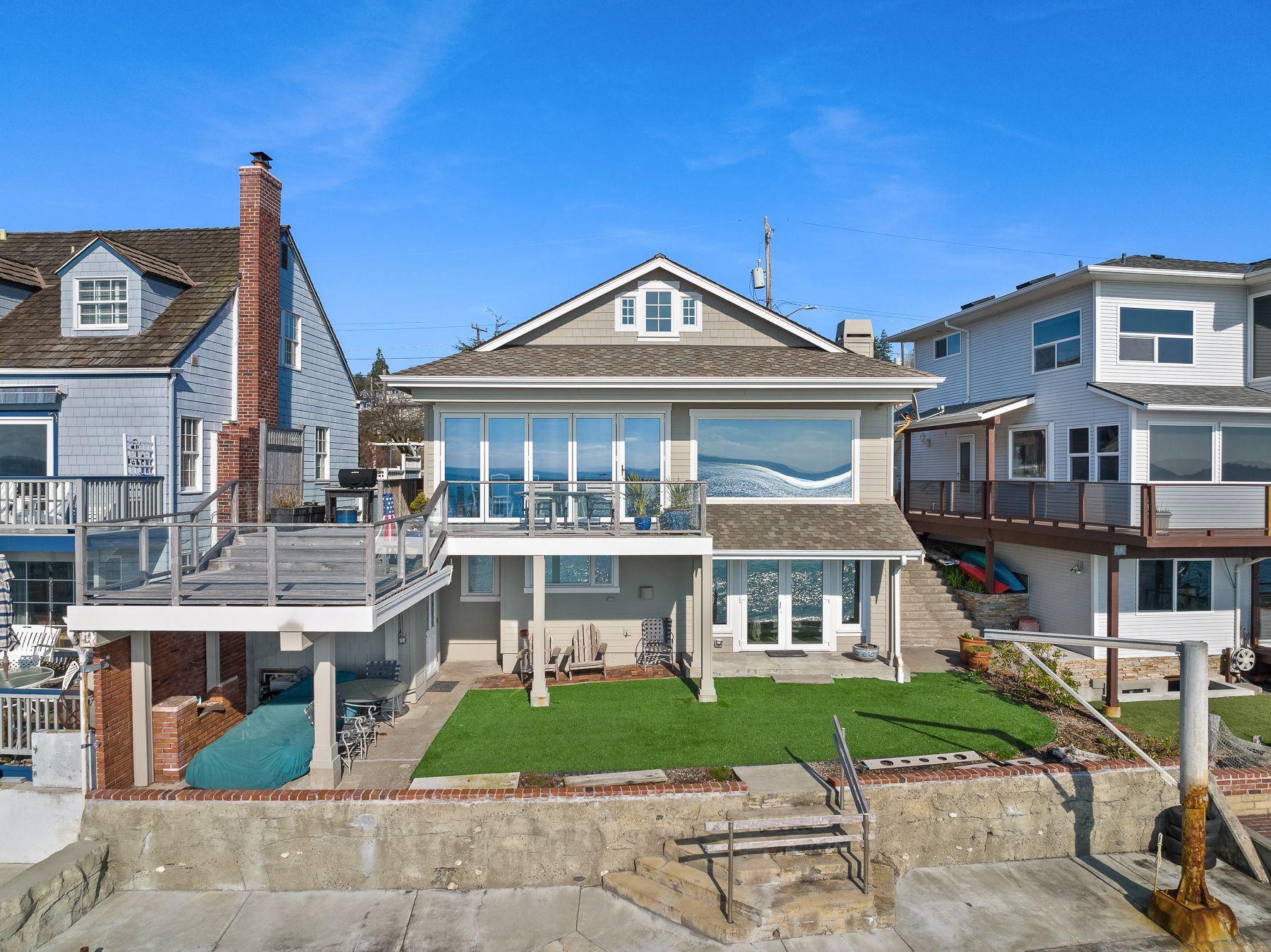 Front elevation with new paint and deck