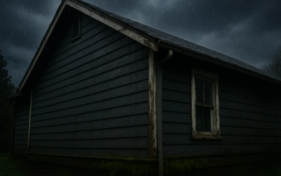 Pacific Northwest home exterior in rain showing moisture effects on painted siding